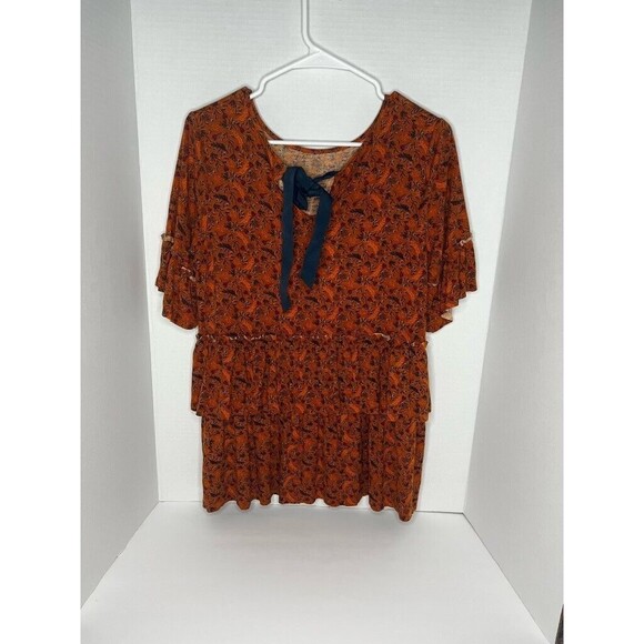 Matilda Jane Blouse Women's Size Small Casual Floral Short Sleeve Orange - Picture 2 of 6